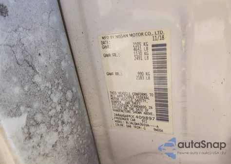 2018 Nissan Maxima 3.5 S z USA, uszkodzony, nr VIN 1N4AA6AP4JC409897